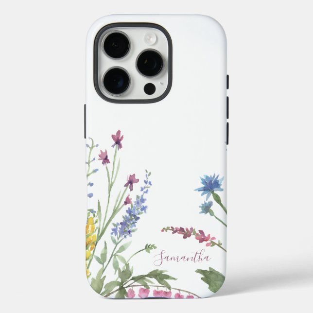 Wildflower Wreath Blue Watercolor Personalised Case-Mate iPhone Case (Back)