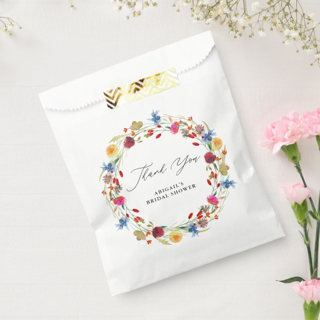 Wildflower Wreath Bridal  Shower Custom Thank You Favour Bags (Sealed)