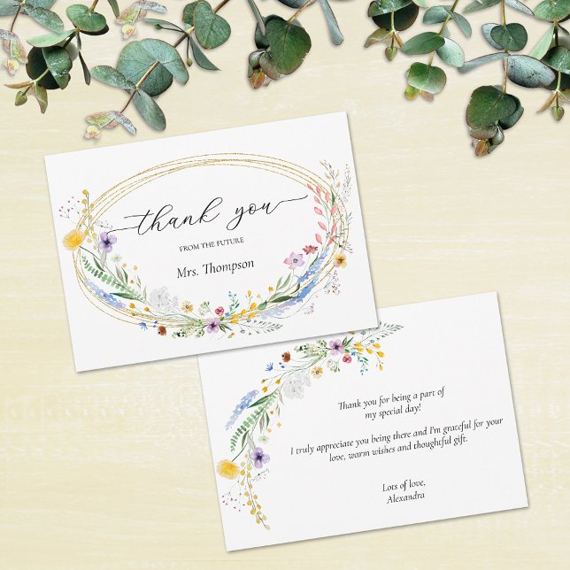 Wildflower Wreath Bridal Shower Flat Card (Wreath of wildflowers bridal shower flat note cards with message on the back)