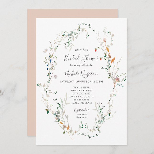 Wildflower Wreath Bridal Shower Invitation (Front/Back)