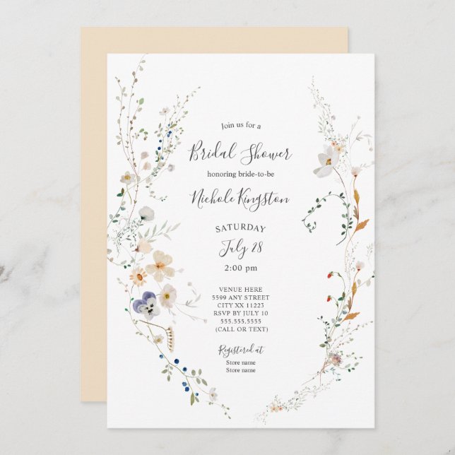 Wildflower Wreath Bridal Shower Invitation (Front/Back)