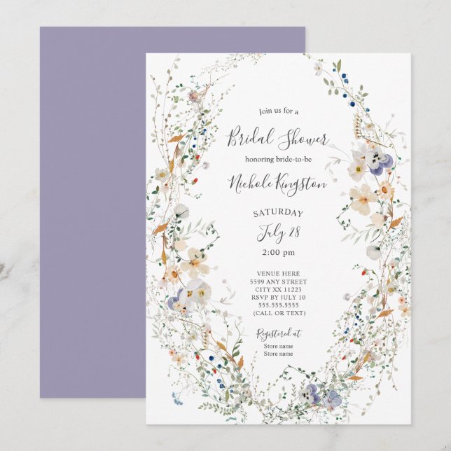 Wildflower Wreath Bridal Shower Invitation (Front/Back)
