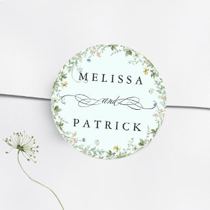 Wildflower Wreath Elegant Wedding Mint Classic Round Sticker
