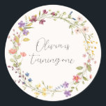 Wildflower Wreath First Birthday Party Classic Round Sticker<br><div class="desc">Wildflower Wreath First Birthday Party Classic Round Sticker</div>