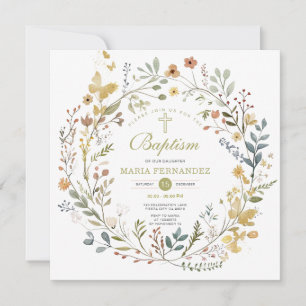 Wildflower Wreath Floral Baptism Invitation 