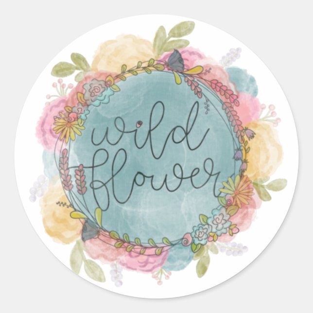 Wildflower Wreath Floral Classic Round Sticker (Front)