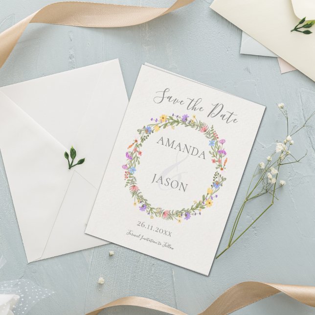 Wildflower Wreath Floral Wedding Save the Date (Creator Uploaded)