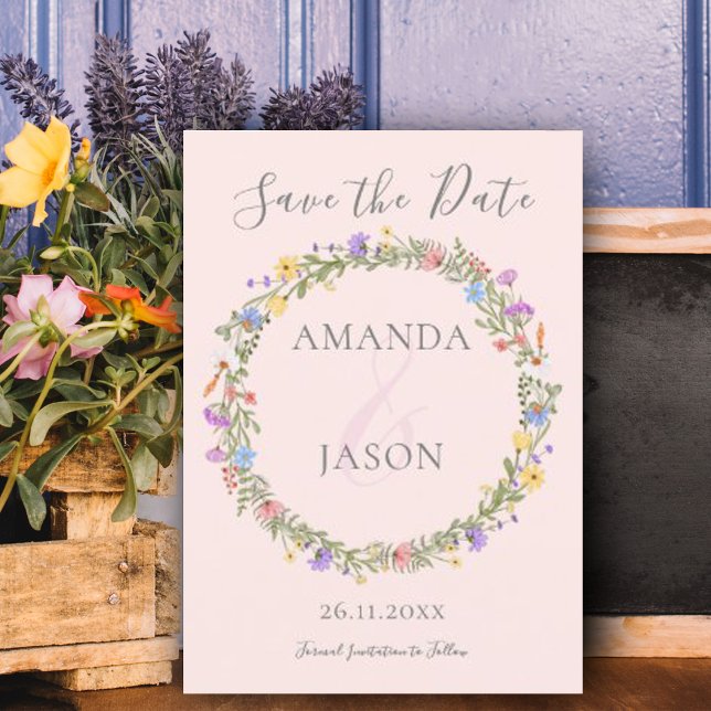 wildflower Wreath Floral Wedding Save the Date (Creator Uploaded)