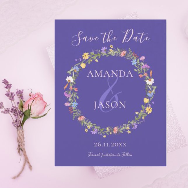 Wildflower Wreath Floral Wedding Save the Date Postcard (Creator Uploaded)