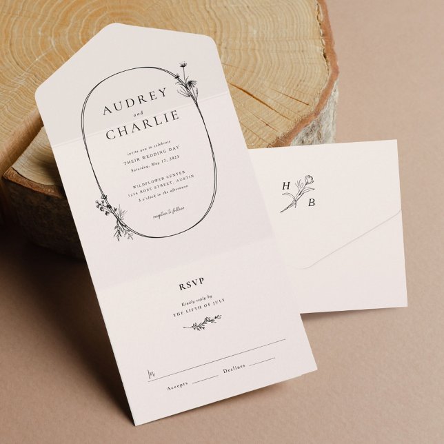 Wildflower Wreath Ivory Wedding All in One Invitation (Creator Uploaded)