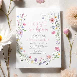 Wildflower Wreath Love in Bloom Bridal Shower Invitation