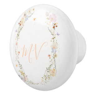 Wildflower Wreath Monogram Drawer Knob