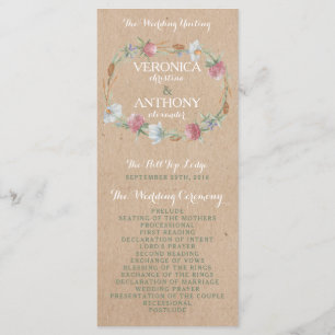 Wildflower Wreath On Kraft Country Wedding Program Programme