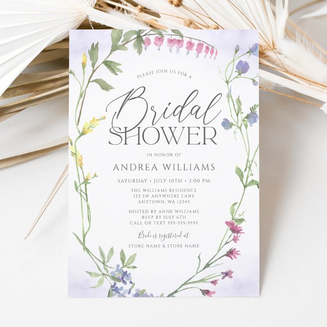 Wildflower Wreath Purple Watercolor Bridal Shower Invitation (Creator Uploaded)