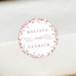 Wildflower Wreath Silhouette Wedding Dusty Pink  Classic Round Sticker<br><div class="desc">This elegant wedding sticker features wildflowers silhouette as a wreath with your names. For more advanced customisation of this design,  please click the BLUE DESIGN TOOL BUTTON above!  Matching items are also available.</div>