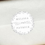 Wildflower Wreath Silhouette Wedding Grey & White Classic Round Sticker<br><div class="desc">This elegant wedding sticker features wildflowers silhouette as a wreath with your names. For more advanced customisation of this design,  please click the BLUE DESIGN TOOL BUTTON above!  Matching items are also available.</div>
