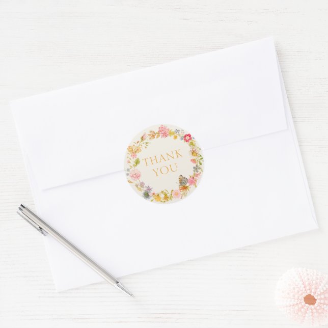 Wildflower Wreath Thank You Classic Round Sticker (Envelope)