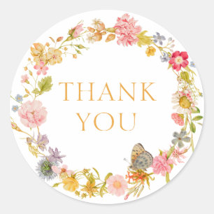 Wildflower Wreath Thank You Classic Round Sticker