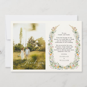 Wildflower Wreath Wedding Photo Thank You Card