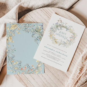 Wildflower Wreath with Butterfly   Baby Sprinkle Invitation