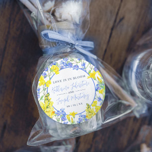 Wildflower yellow blue watercolor botanic wedding classic round sticker