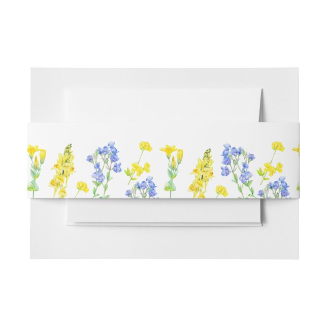Wildflower yellow blue watercolor botanic wedding invitation belly band (Front Example)