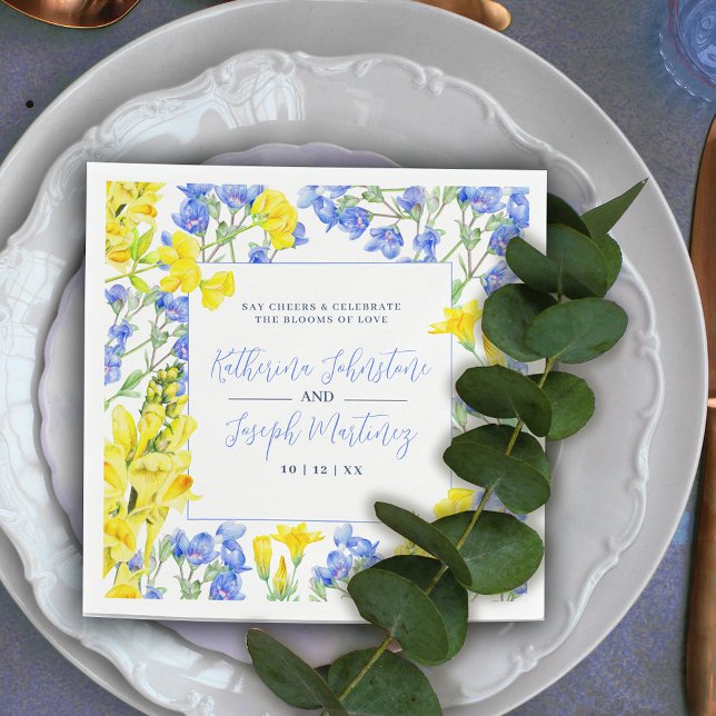 Wildflower yellow blue watercolor botanic wedding napkin (Creator Uploaded)