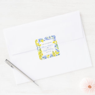 Wildflower yellow blue watercolor botanic wedding square sticker