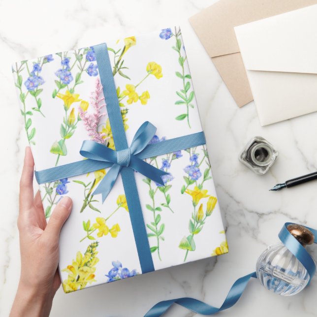 Wildflower yellow blue watercolor botanic  wrapping paper (Gifting)