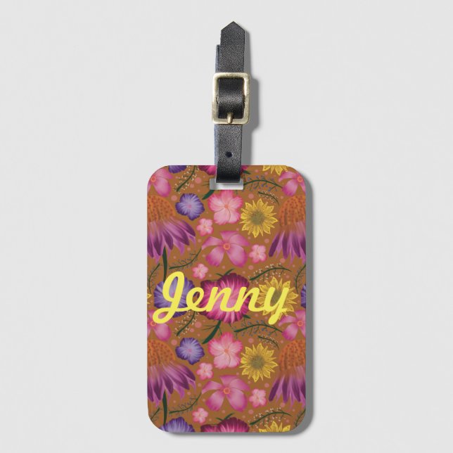 Wildflower Yellow Floral Personalised Luggage Tag (Front Vertical)