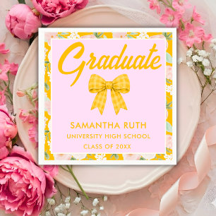 Wildflower Yellow Gingham Bow Graduation Party Napkin
