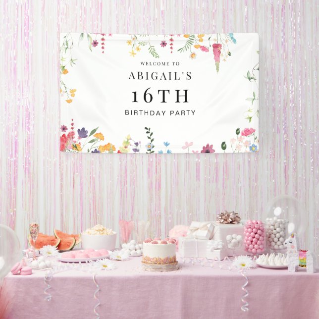 Wildflowers 16th Birthday Party Welcome Banner (Party)