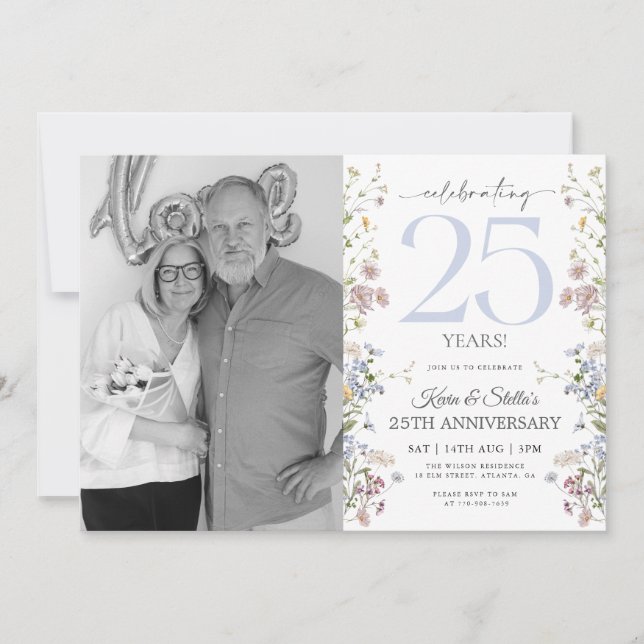 Wildflowers 25th Anniversary Invitation With Photo (Front)