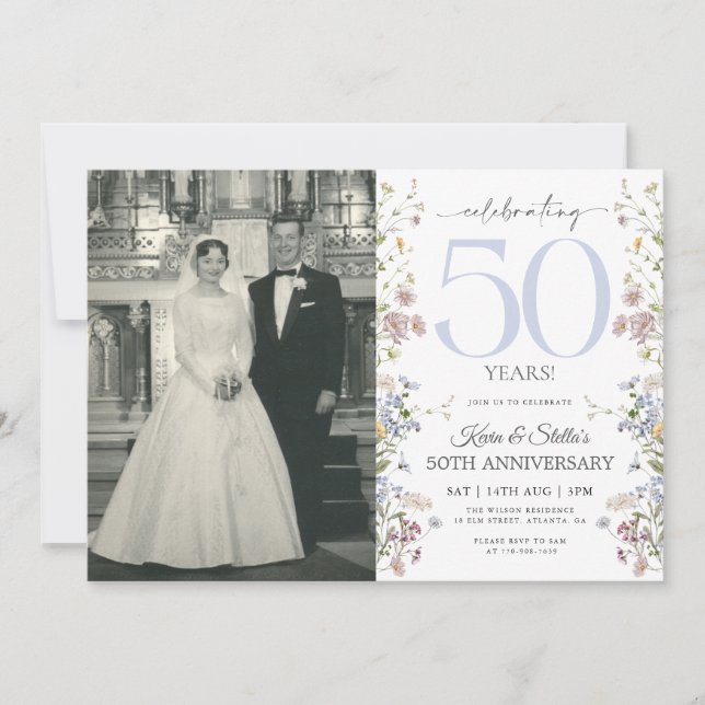 Wildflowers 50th Anniversary Invitation With Photo (Front)