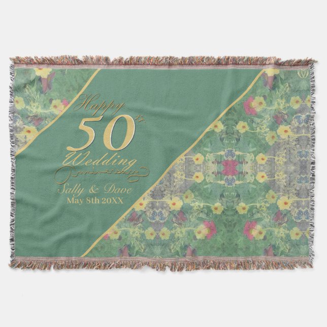 Wildflowers 50th Wedding Anniversary Throw Blanket (Front)