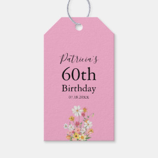 Wildflowers 60th Birthday Pink Gift Tags