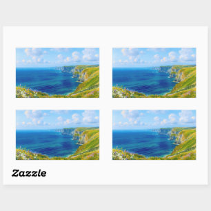 "Wildflowers Above the Sea" – A Welsh Seascape Rectangular Sticker