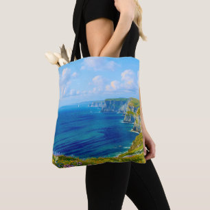 "Wildflowers Above the Sea" – A Welsh Seascape Tote Bag