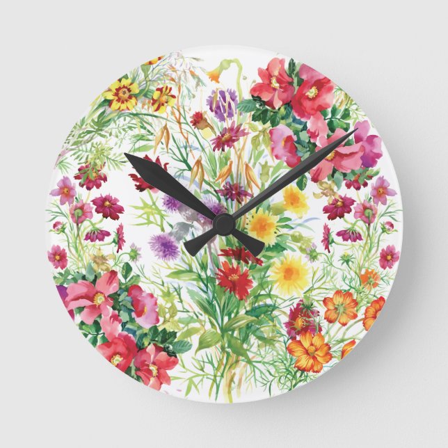 Wildflowers Acrylic Wall Clock, Round (Medium) Clock (Front)