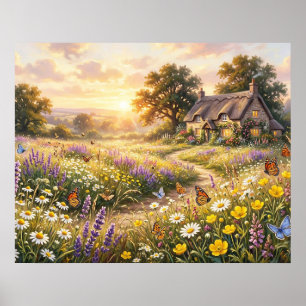 Wildflowers and a Cute Cottage Poster