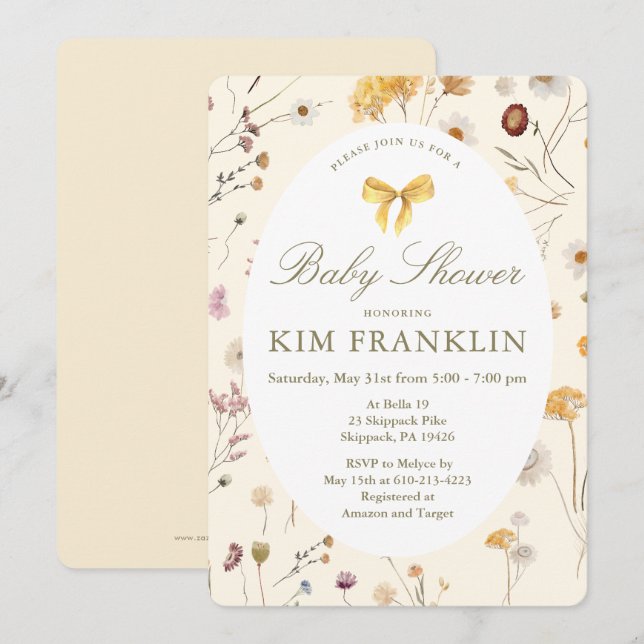 Wildflowers and Bow Gender Neutral Baby Shower Invitation (Front/Back)
