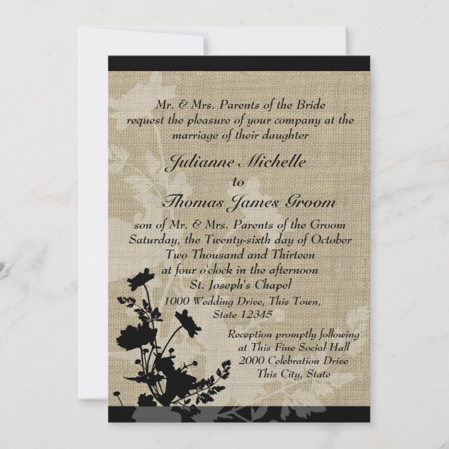 Wildflowers and Burlap Wedding Invitation (Front)