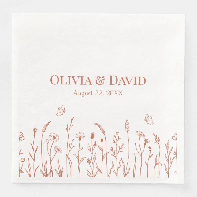 Wildflowers and Butterfiles Wedding Napkins (Front)