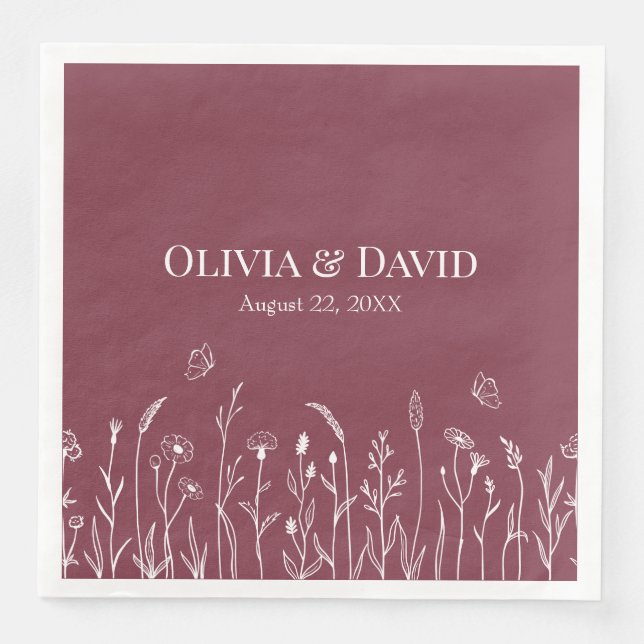 Wildflowers and Butterfiles Wedding Napkins (Front)
