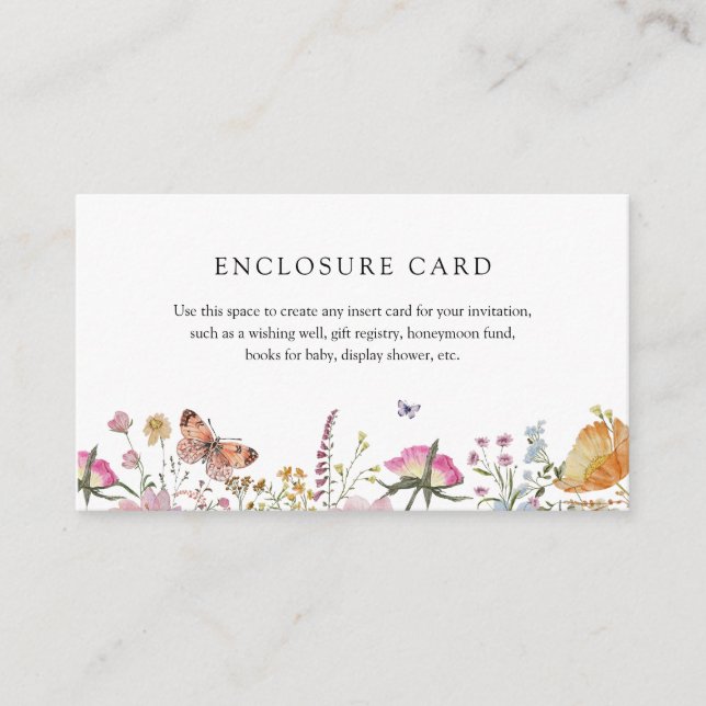 Wildflowers and Butterflies Bridal Enclosure Card (Front)