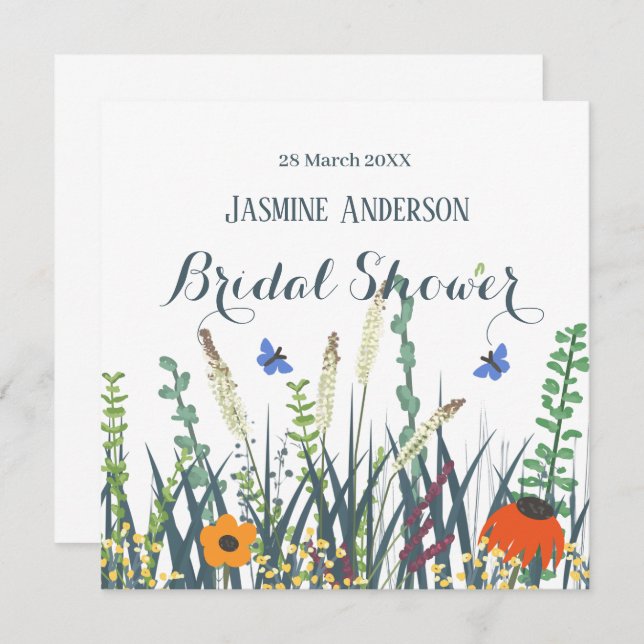 Wildflowers and butterflies bridal shower   classi save the date (Front/Back)