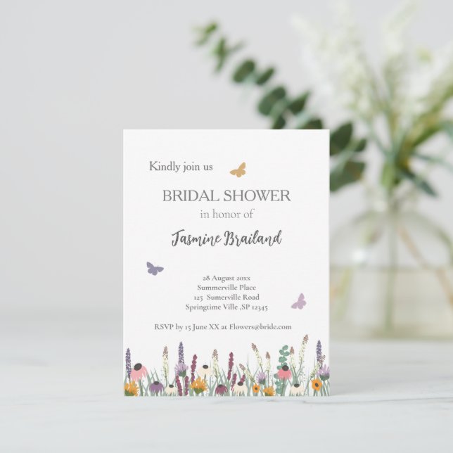 Wildflowers and Butterflies Bridal Shower  Invitation (Standing Front)
