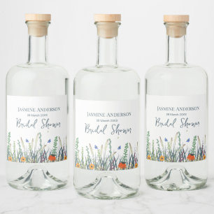 Wildflowers and Butterflies Bridal Shower Liquor Bottle Label