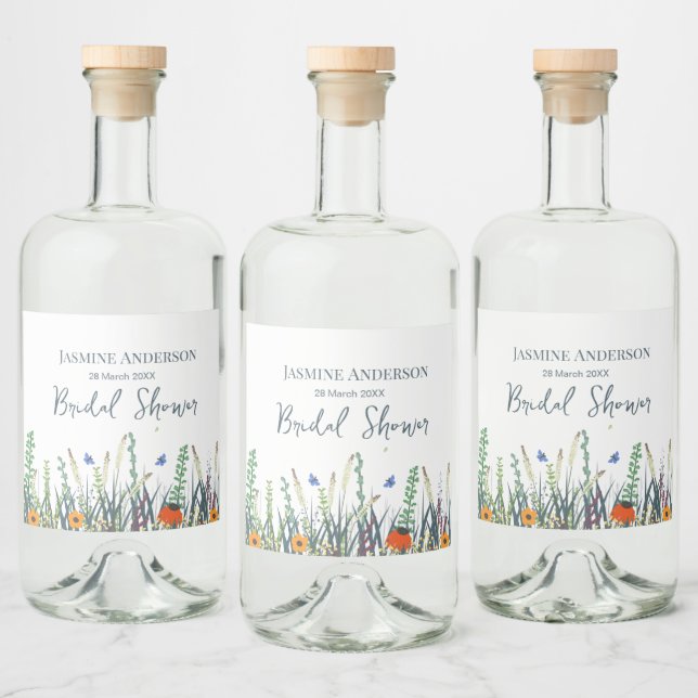Wildflowers and Butterflies Bridal Shower  Liquor Bottle Label (Bottles)