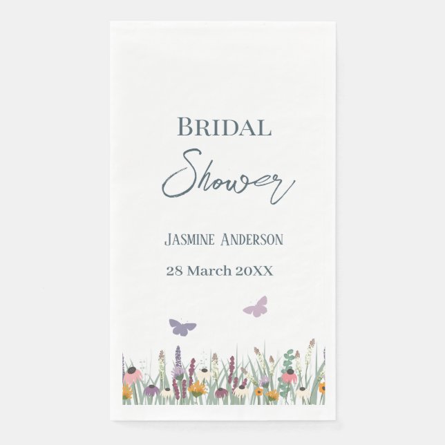 Wildflowers and Butterflies Bridal Shower Party Napkin (Front)